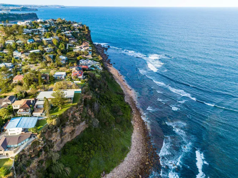 Aerial view of a Northern Beaches headland and homes